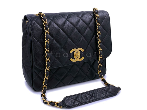 Chanel Vintage Black Caviar Tall Jumbo Classic Crossbody Flap Bag 24k GHW - Boutique Patina
