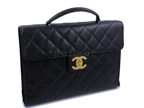 Chanel Vintage Black Caviar Classic Briefcase Quilted Tote Bag 24k GHW - Boutique Patina