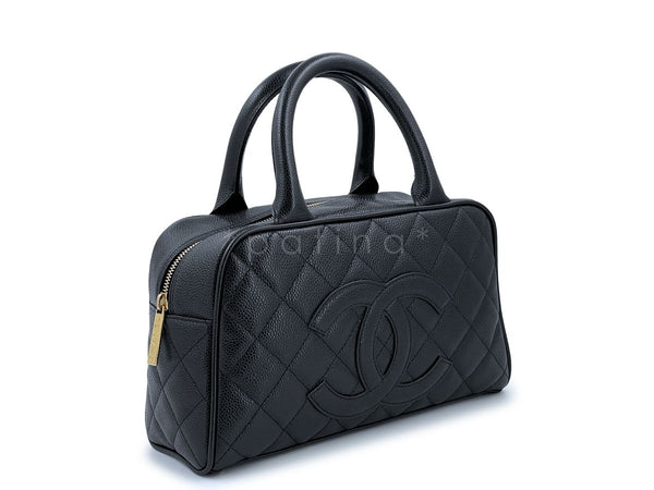 Chanel Black Caviar Quilted Mini Bowler Bag - Boutique Patina