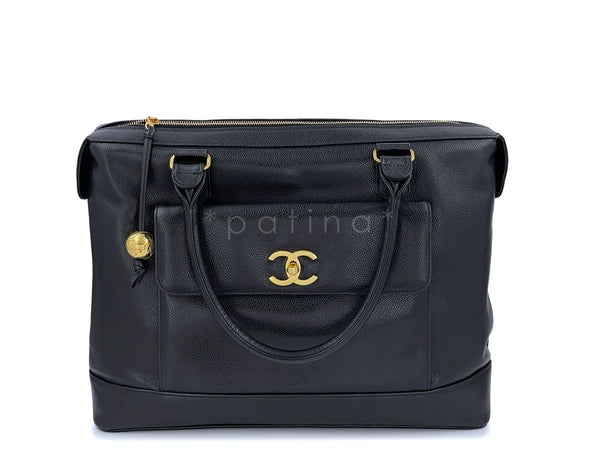 Chanel Vintage Black Patent Calfskin Leather Shoulder Tote Bag w 24K GHW