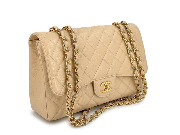 Chanel Beige Clair Caviar Jumbo Classic Flap Bag GHW - Boutique Patina