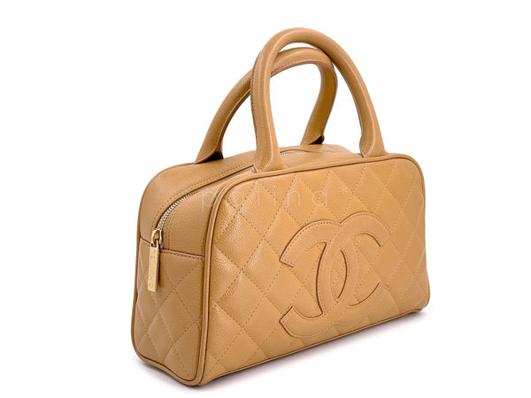Chanel Camel Beige Caviar Quilted Mini Bowler Bag - Boutique Patina