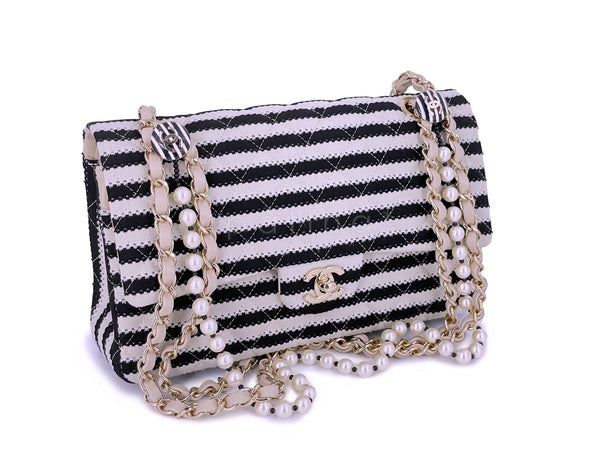 Chanel Beige-Black Coco Sailor Pearls Medium Classic Flap Bag GHW - Boutique Patina