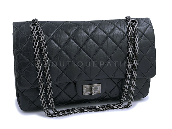 Pristine Chanel Black 2.55 Reissue Double Flap Bag 227 Jumbo Large RHW - Boutique Patina