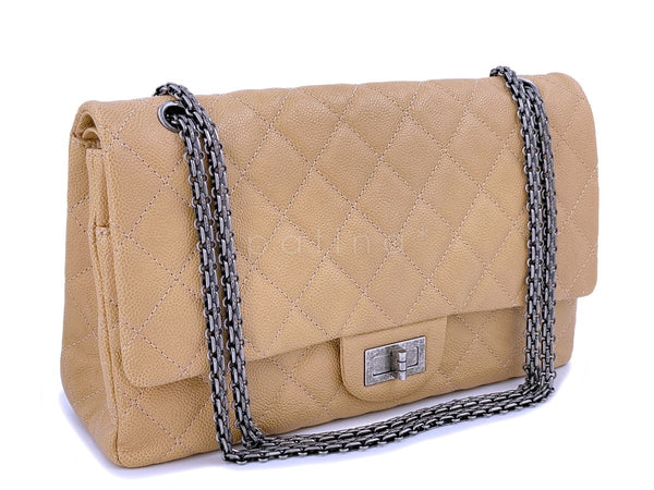 Chanel Beige Caviar Jumbo 227 Classic Reissue Double Flap Bag RHW - Boutique Patina