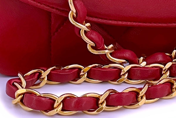 Chanel 1992 Vintage Red Diana Flap Bag Lambskin Medium 24k GHW - Boutique Patina