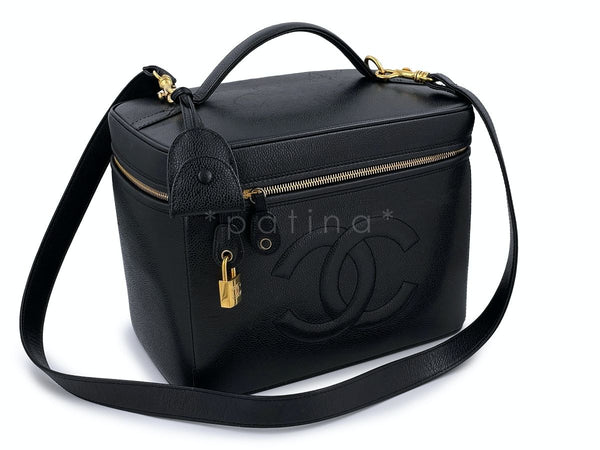 Chanel 1997 Vintage Black Caviar Large Vanity Trunk Bag with lock