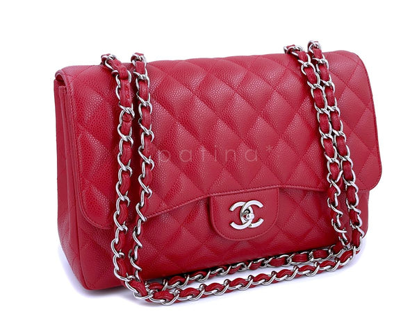 10C Chanel Red Caviar Jumbo Classic Flap Bag SHW - Boutique Patina