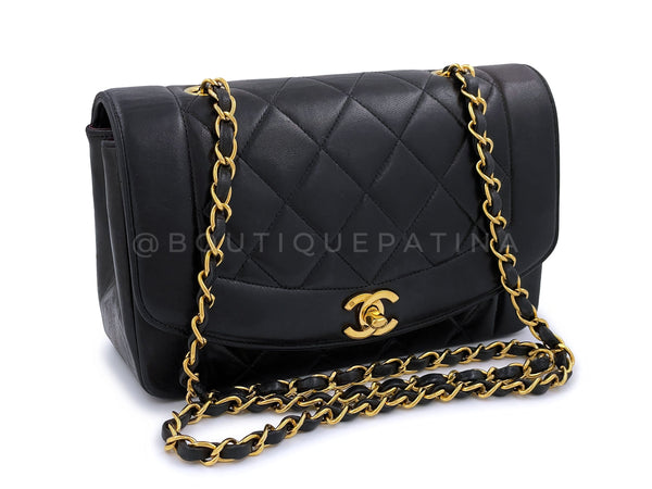 Chanel 1993 Vintage Black Small Diana Flap Bag 24k GHW Lambskin - Boutique Patina