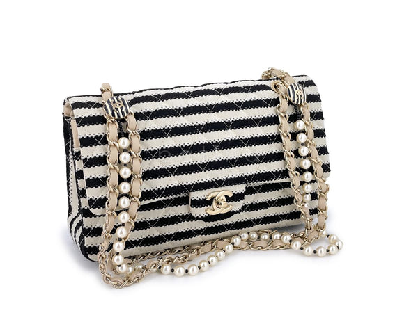 Chanel Ivory-Black Coco Sailor Pearls Medium Classic Flap Bag GHW - Boutique Patina