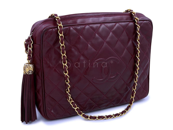 Chanel Vintage Large Classic Wine Red Burgundy XL Large Camera Bag - Boutique Patina