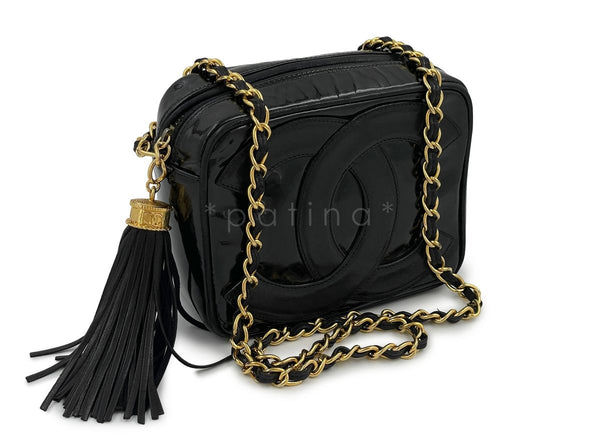Chanel 1993 Vintage Black Patent Flap Camera Case Bag Bijoux Chain 24k – Boutique  Patina