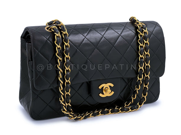 Chanel 1996 Vintage Black Medium Classic Double Flap Bag 24k GHW Lambskin - Boutique Patina