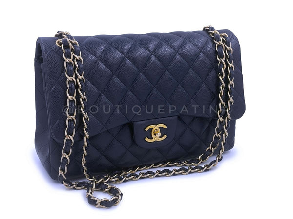 Chanel Navy Caviar Jumbo Classic Double Flap Bag GHW 16C Blue - Boutique Patina