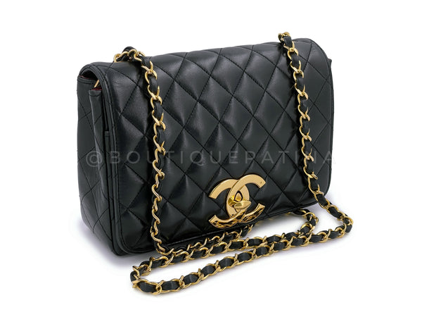 Chanel Vintage Quilted Classic Full Flap Bag 24k GHW Black Lambskin - Boutique Patina