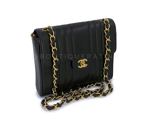 Chanel 1992 Vintage Mademoiselle Square Classic Flap Bag Black Lambskin 24k GHW - Boutique Patina