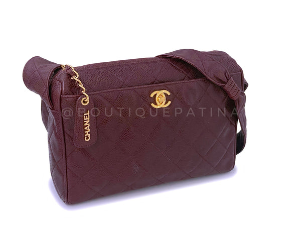 Chanel 1996 Vintage Classic Camera Case Messenger Bag Red Wine Burgundy - Boutique Patina