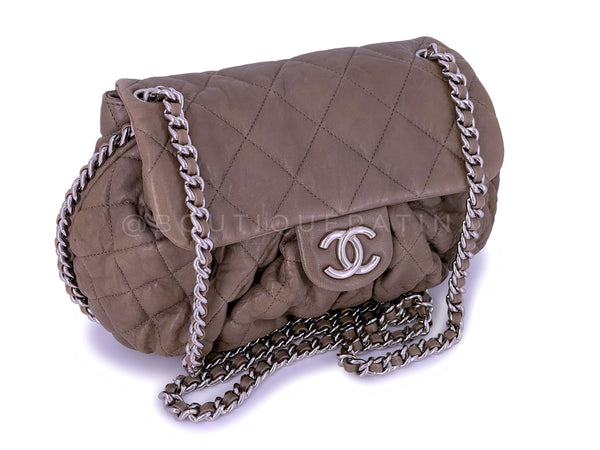 Chanel Timeless Travel Line flap shoulder bag in beige woven nylon