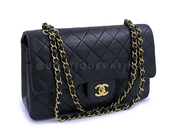 Chanel 1994 Vintage Black Medium Classic Double Flap Bag 24k GHW Lambskin - Boutique Patina