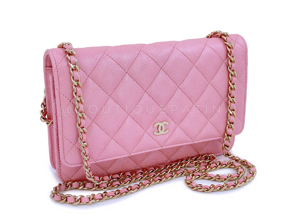 NIB 19S Chanel Iridescent Pink Caviar Classic Wallet on Chain WOC