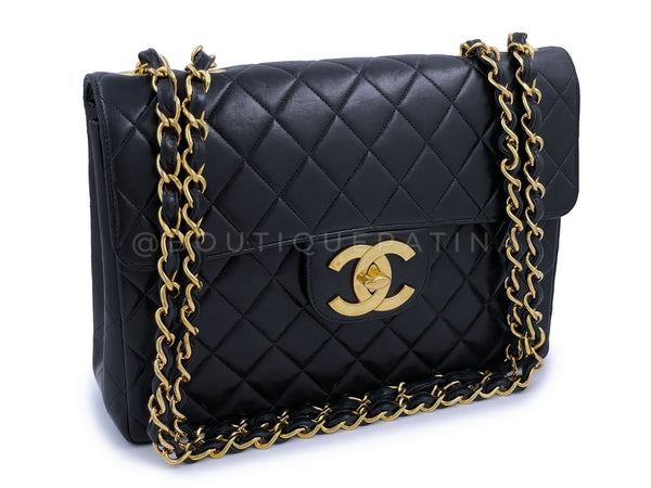 Chanel 1996 Vintage Jumbo Classic Flap Bag Black Lambskin 24k GHW - Boutique Patina