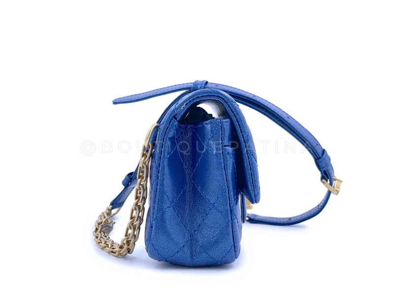 Mini messenger bag, Lambskin & gold metal , navy blue, light blue & pink —  Fashion