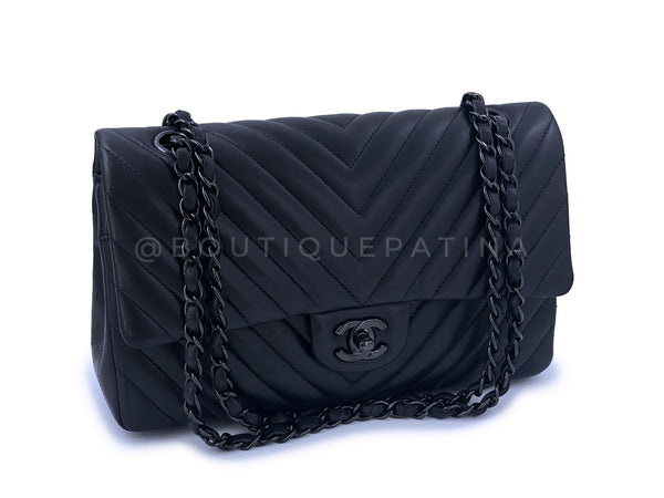 Chanel So Black Chevron Medium Classic Flap Bag Lambskin - Boutique Patina