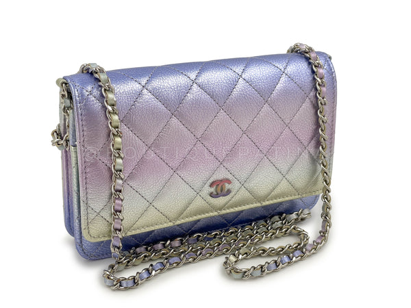 NIB 21K Chanel Iridescent Pink Purple Ombre Wallet on Chain WOC Flap Bag - Boutique Patina