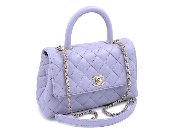 NIB 21K Chanel Lavender Caviar Coco Handle Flap Bag Small Purple GHW - Boutique Patina