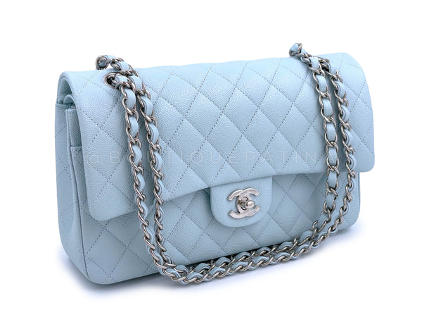 NIB 21K Chanel Light Pale Blue Caviar Classic Medium Double Flap Bag SHW - Boutique Patina