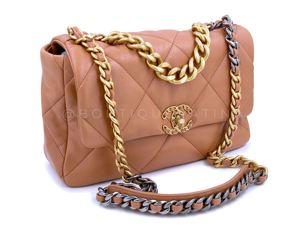 NIB 21K Chanel 19 Caramel Beige Brown Medium Flap Bag - Boutique Patina