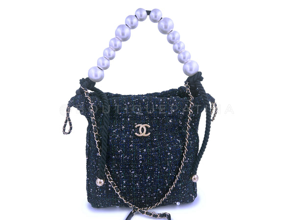 Limited Chanel 19S Tweed Sequin Oversized Pearl Small Tote Bag GHW