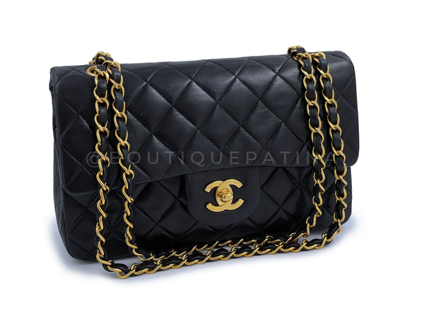 Chanel Vintage 1995 Small Classic Double Flap Bag 24k GHW Black Lambskin - Boutique Patina