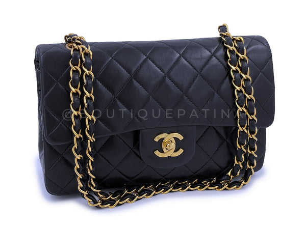 Chanel 1995 Vintage Black Small Classic Double Flap Bag 24k GHW Lambskin - Boutique Patina