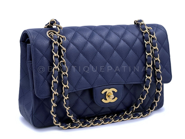 Chanel Navy Blue Caviar Medium Classic Double Flap Bag GHW - Boutique Patina