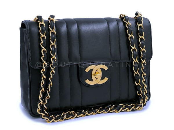 Chanel Vintage Mademoiselle Jumbo Classic Flap Bag Black Lambskin - Boutique Patina