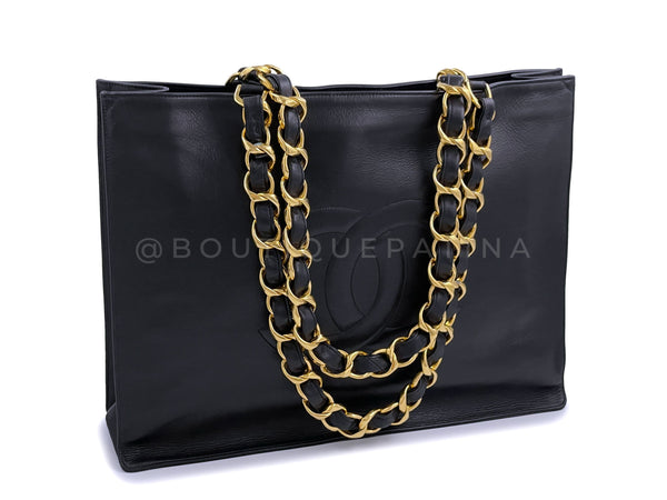Chanel Vintage 1994 Timeless Shopper Chunky Chain Tote Bag 24k GHW Black - Boutique Patina
