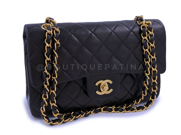 Chanel 1994 Vintage Black Small Classic Double Flap Bag 24k GHW Lambskin - Boutique Patina