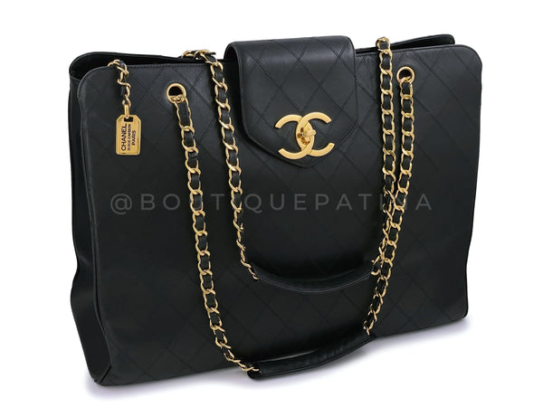 Chanel Vintage Black Supermodel XL Weekender Tote Bag 24k GHW - Boutique Patina