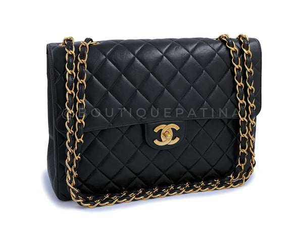 Chanel Vintage 1996 Jumbo Classic Flap Bag 24k GHW Black Lambskin - Boutique Patina