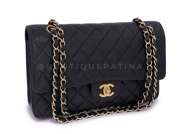 Chanel 2002 Vintage Black Caviar Medium Classic Double Flap Bag 24k GHW - Boutique Patina