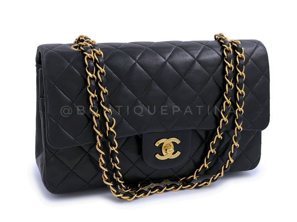 Chanel 1994 Vintage Black Medium Classic Double Flap Bag 24k GHW Lambskin - Boutique Patina