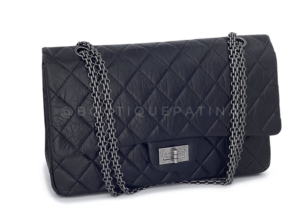 Pristine Chanel Black Aged Calfskin 2.55 Reissue 227 Double Flap Bag RHW - Boutique Patina