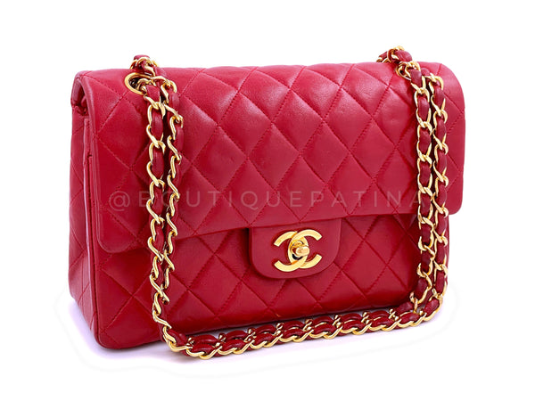 Chanel 1987 Vintage Red Small Classic Double Flap Bag 24k GHW - Boutique Patina