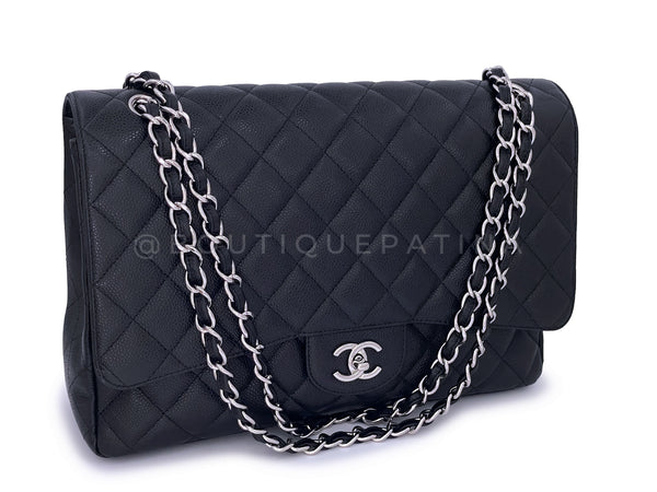 2014 Chanel Black Quilted Caviar Leather Maxi Classic Double Flap Bag