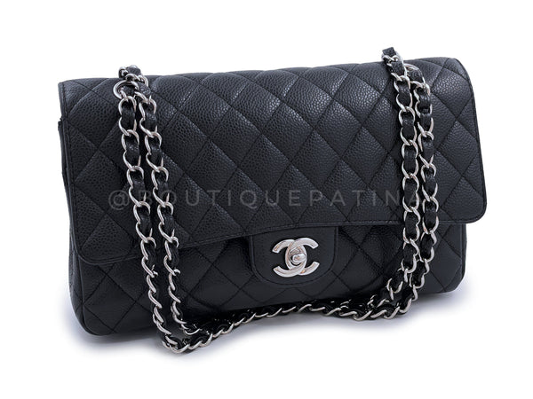 Chanel Timeless Jumbo double flap bag in black quilted caviar leather, SHW  For Sale at 1stDibs