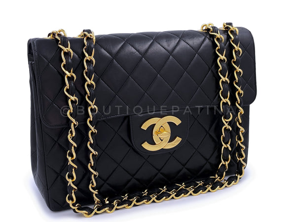 Chanel Vintage Black Jumbo Classic Flap Bag 24k GHW Lambskin - Boutique Patina