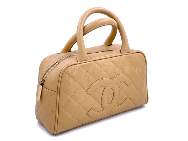 Chanel Camel Beige Caviar Quilted Small Mini Bowler Bag - Boutique Patina