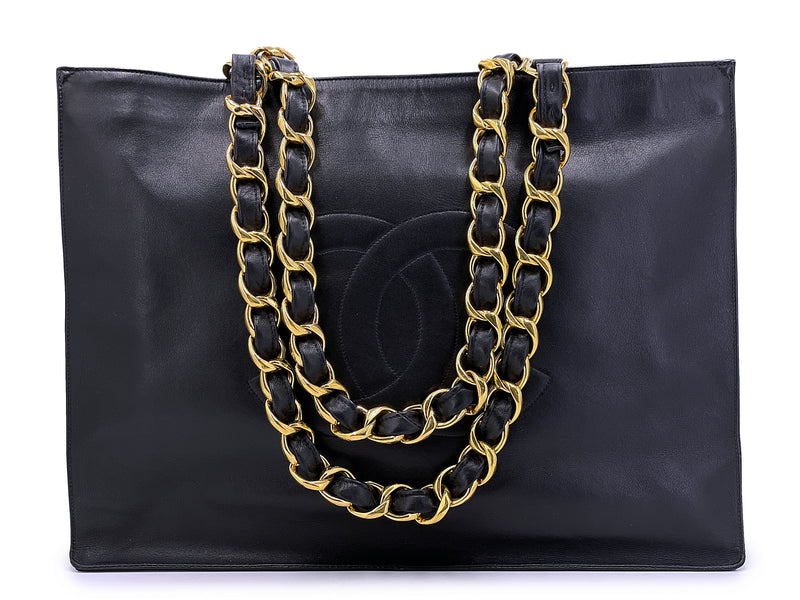 Chanel 1994 Vintage Black Chunky Chain Shopper Tote Bag 24k GHW