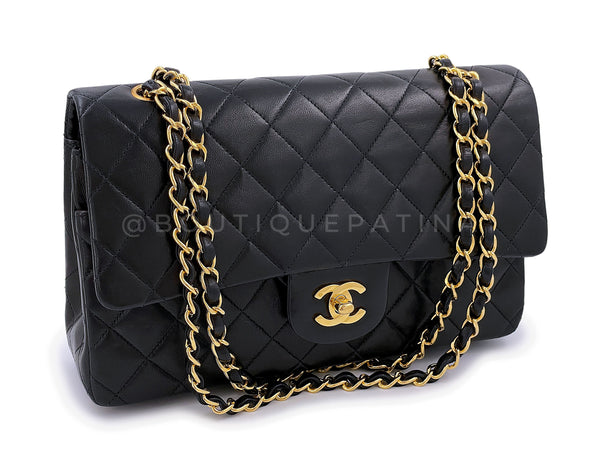 Chanel 1992 Vintage Black Medium Classic Double Flap Bag 24k GHW Lambskin - Boutique Patina